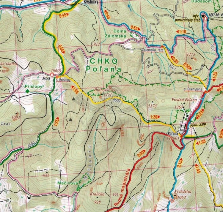 Polana, Muranska planina. Mapa turystyczna 484 wydawnictwa Shocart. Fragment 1