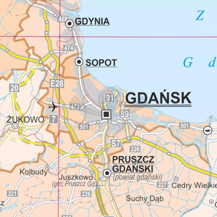 Polska 1:350 000. Arkusz, mapa ścienna administracyjna wydawnictwa ArtGlob. Fragment 3