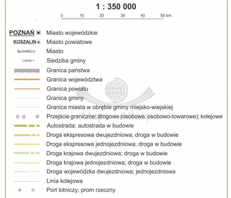 Polska 1:350 000. Arkusz, mapa ścienna administracyjna wydawnictwa ArtGlob. Legenda