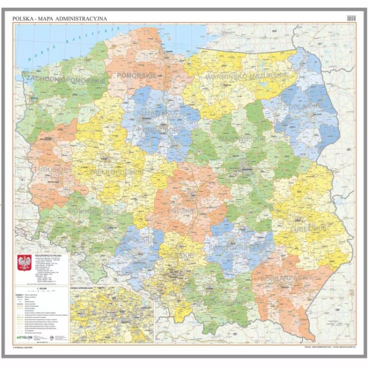 Polska 1:350 000. Mapa administracyjna. Wersja magnetyczna wydawnictwa ArtGlob. Cała mapa