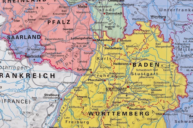 Niemcy 1:1 000 000. Mapa administracyjna magnetyczna. Rama alu SLIM. Fragment 4