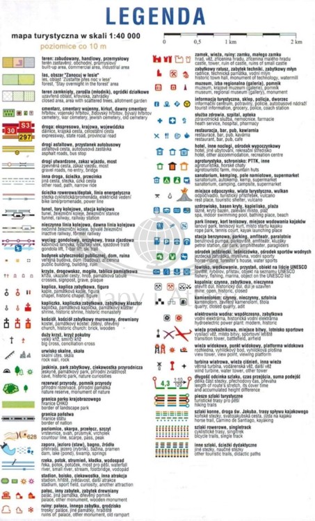 Góry Kaczawskie. Pogórza Kaczawskie i Izerskie 1:40 000. Mapa turystyczna wydawnictwa Compass. Legenda