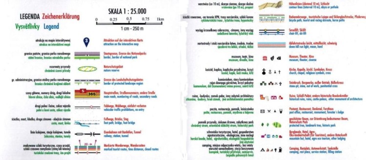 Polskie i Czeskie Karkonosze 1:25 000. Laminowana mapa turystyczna wydawnictwa Galileos. Legenda 1