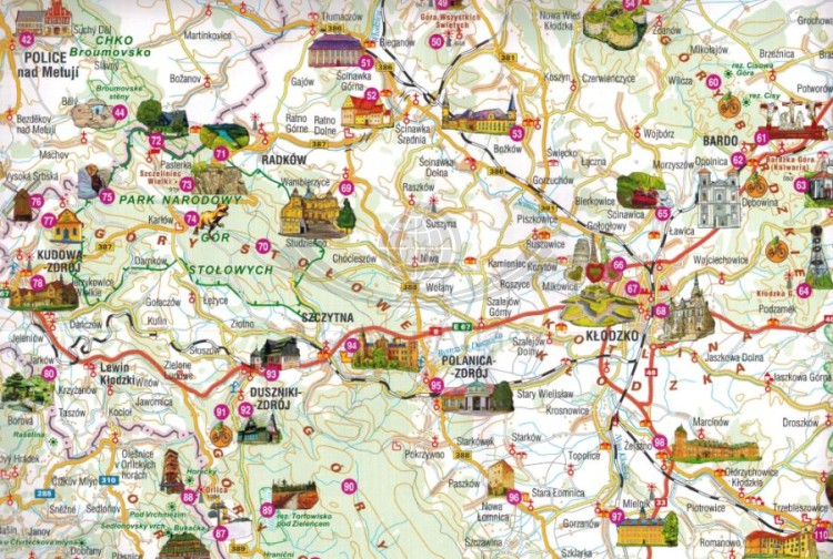 Ziemia Kłodzka i okolice. Mapa ilustrowana atrakcji wydawnictwa Galileos. Fragment 1