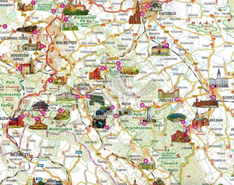 Ziemia Kłodzka i okolice. Mapa ilustrowana atrakcji wydawnictwa Galileos. Fragment 2