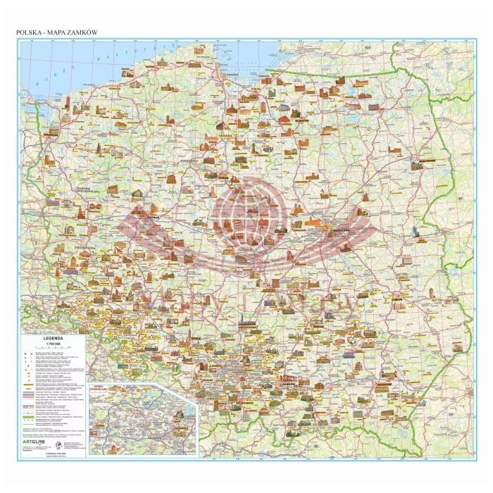 Polska 1:700 000. Arkusz, mapa ścienna zamków