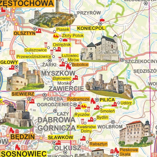 Polska 1:700 000. Mapa zamków. Wersja do wpinania wydawnictwa ArtGlob. Fragment 3