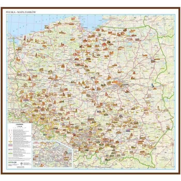 Polska 1:700 000. Mapa zamków w ramie drewnianej wydawnictwa ArtGlob. Cała mapa