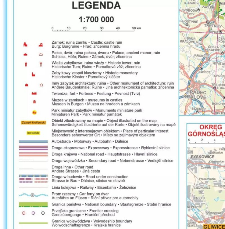 Polska 1:700 000. Mapa zamków w ramie drewnianej wydawnictwa ArtGlob. Legenda