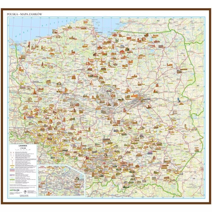 Polska 1:700 000. Mapa zamków. Wersja magnetyczna wydawnictwa ArtGlob. Cała mapa