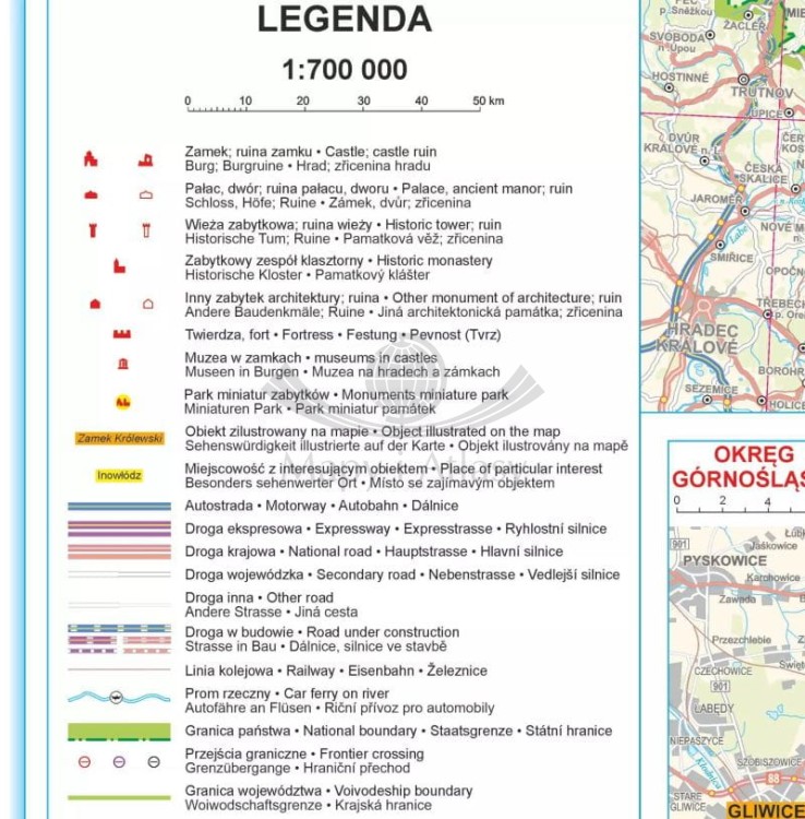 Polska 1:700 000. Mapa zamków. Wersja magnetyczna wydawnictwa ArtGlob. Legenda