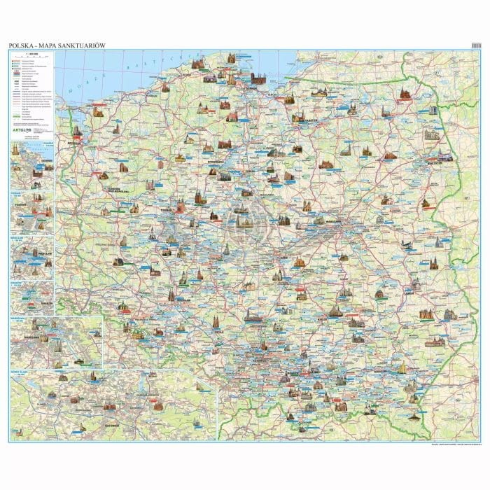 Polska 1:600 000. Arkusz, mapa ścienna sanktuariów wydawnictwa ArtGlob. Cała mapa