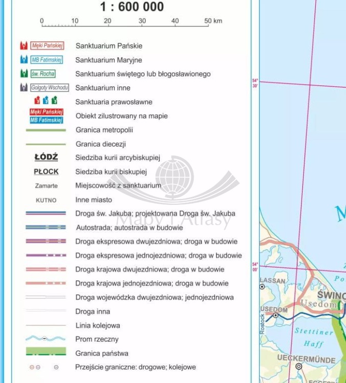 Polska 1:600 000. Arkusz, mapa ścienna sanktuariów wydawnictwa ArtGlob. Legenda