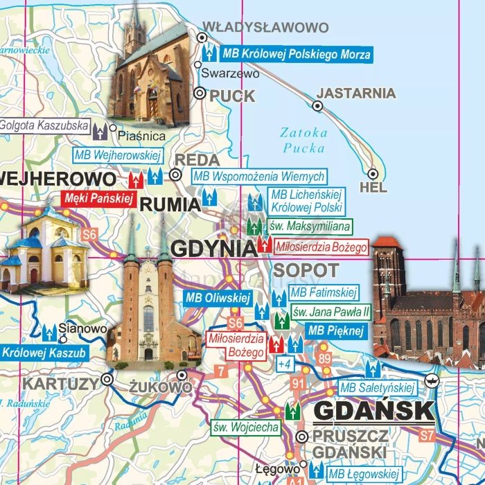 Polska 1:600 000. Arkusz, mapa ścienna sanktuariów wydawnictwa ArtGlob. Fragment 2