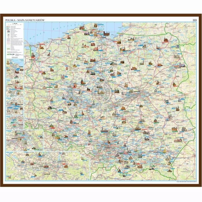 Polska 1:600 000. Mapa sanktuariów w ramie drewnianej