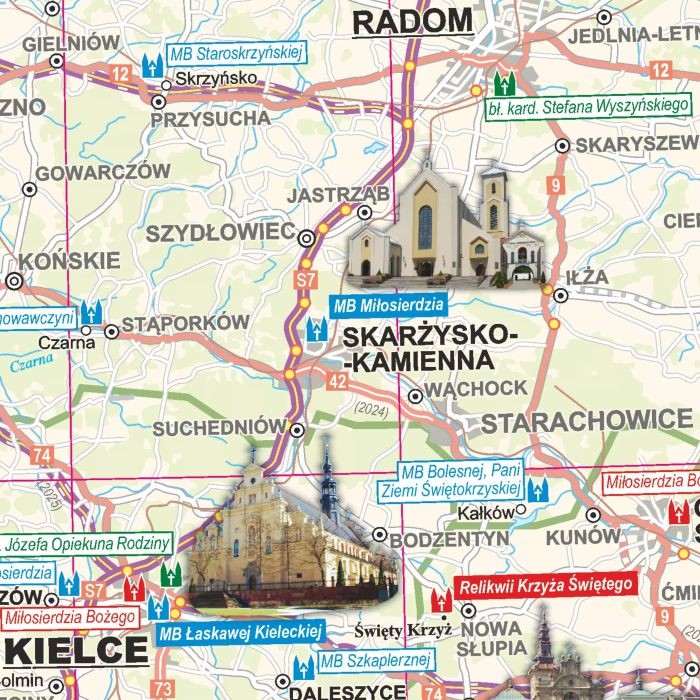 Polska 1:600 000. Mapa sanktuariów w ramie drewnianej wydawnictwa ArtGlob. Fragment 1