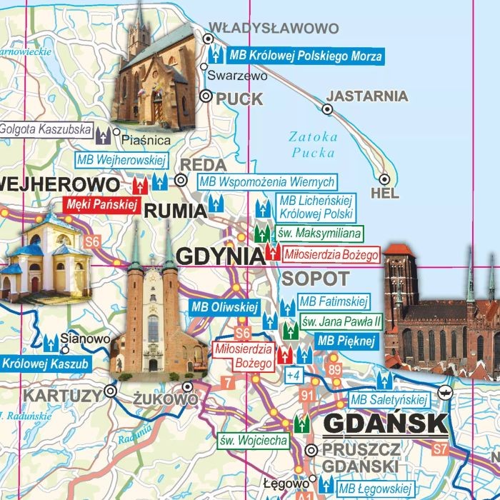 Polska 1:600 000. Mapa sanktuariów w ramie drewnianej wydawnictwa ArtGlob. Fragment 2
