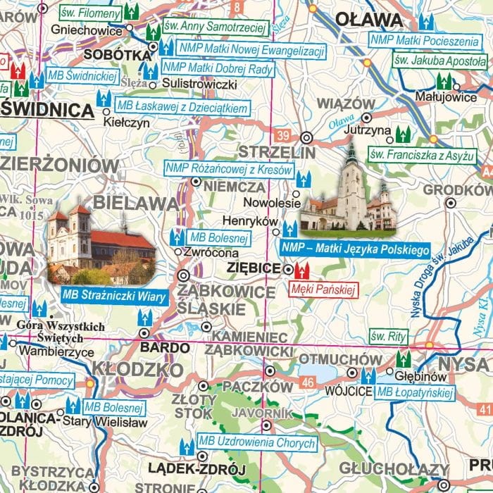 Polska 1:600 000. Mapa sanktuariów w ramie drewnianej wydawnictwa ArtGlob. Fragment 3