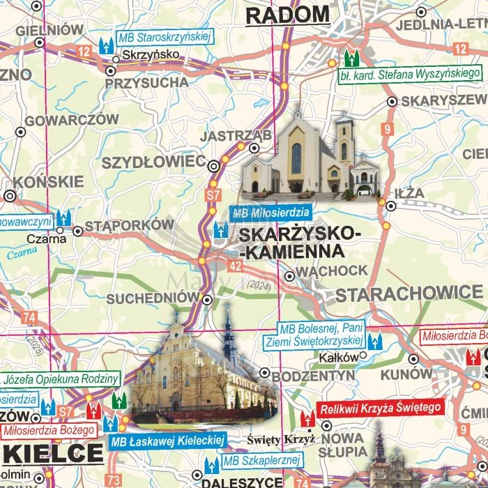 Polska 1:600 000. Mapa sanktuariów. Wersja magnetyczna wydawnictwa ArtGlob. Fragment 1