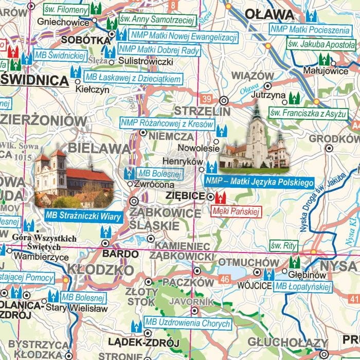Polska 1:600 000. Mapa sanktuariów. Wersja magnetyczna wydawnictwa ArtGlob. Fragment 3