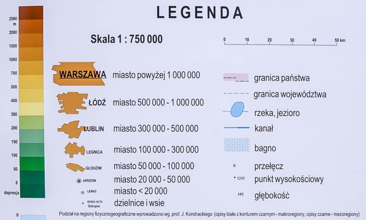 Polska 1:750 000. Mapa fizyczna. Rama alu SLIM. Legenda