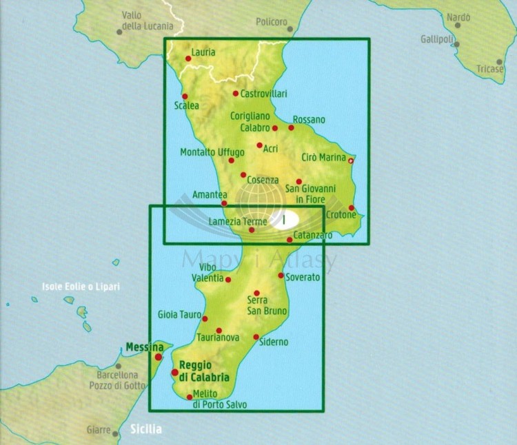 Kalabria 1:150 000. Mapa samochodowo-turystyczna wydawnictwa Freytag & Berndt. Zasięg