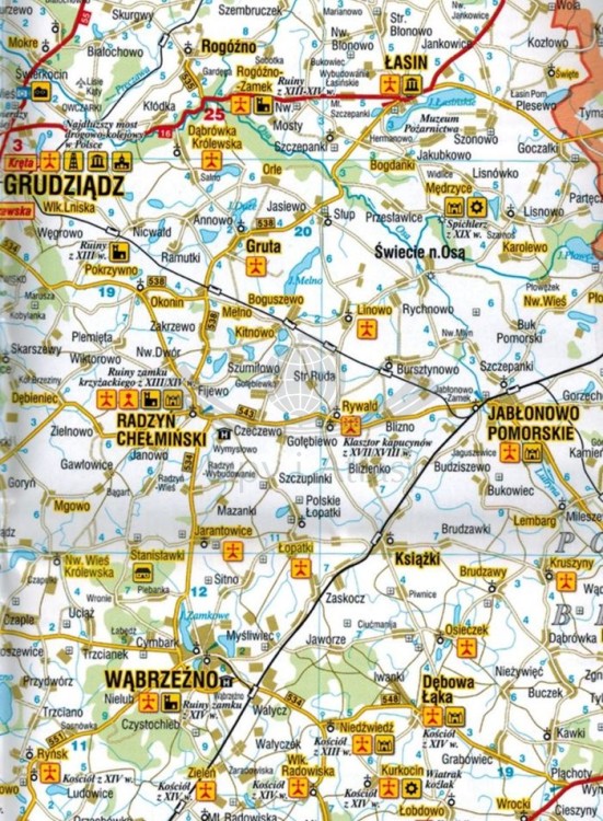 Województwo kujawsko-pomorskie. Laminowana mapa samochodowo-turystyczna wydawnictwa Demart. Fragment 2