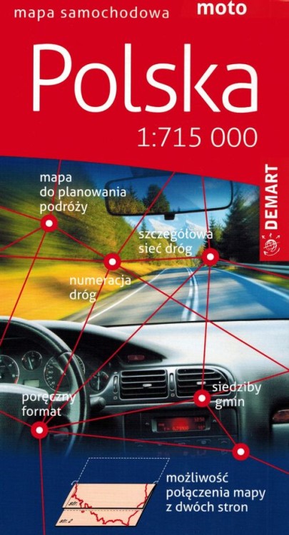 Polska 1:715 000. Mapa samochodowa wydawnictwa Demart. Okładka