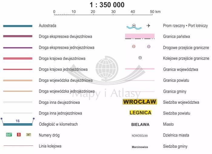 Polska 1:350 000. Mapa drogowa. Wersja do wpinania wydawnictwa ArtGlob. Legenda