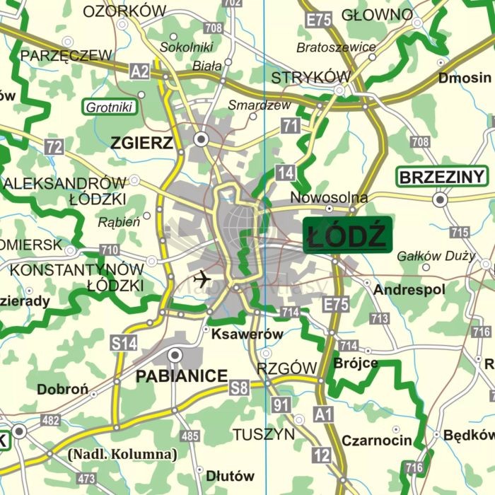 Polska 1:500 000. Arkusz, mapa ścienna. Podział organizacyjny lasów państwowych wydawnictwa ArtGlob. Fragment 1
