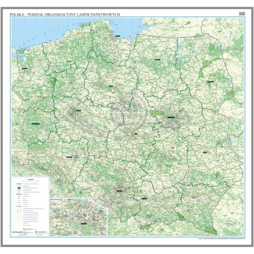 Polska 1:500 000. Podział organizacyjny lasów państwowych. Mapa. Wersja magnetyczna wydawnictwa ArtGlob. Cała mapa