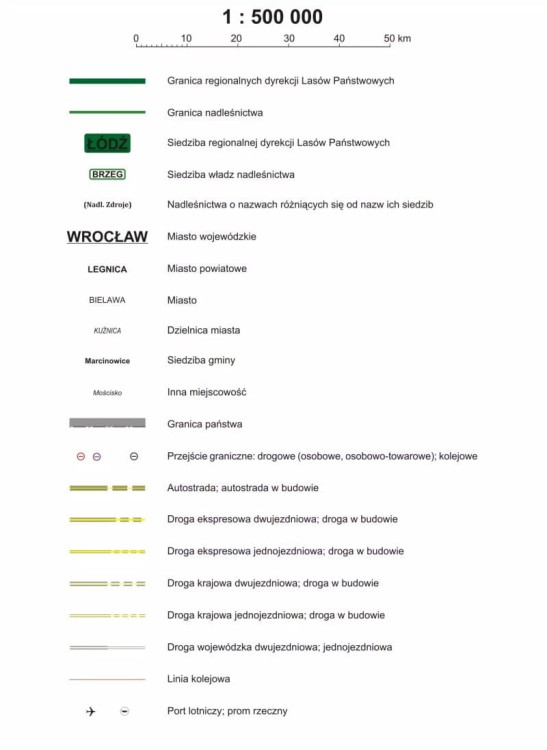 Polska 1:500 000. Podział organizacyjny lasów państwowych. Mapa. Wersja magnetyczna wydawnictwa ArtGlob. Legenda