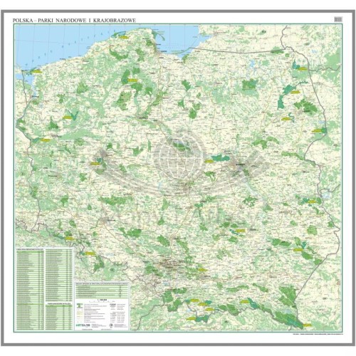 Polska 1:500 000. Parki narodowe i krajobrazowe. Mapa. Wersja do wpinania wydawnictwa ArtGlob. Cała mapa