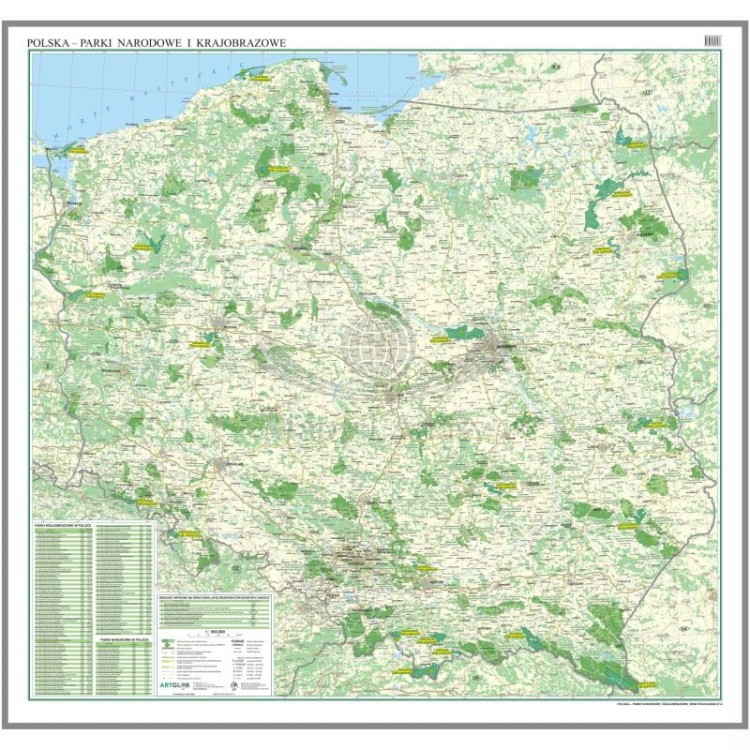 Polska 1:500 000. Parki narodowe i krajobrazowe. Mapa. Wersja do wpinania wydawnictwa ArtGlob. Cała mapa