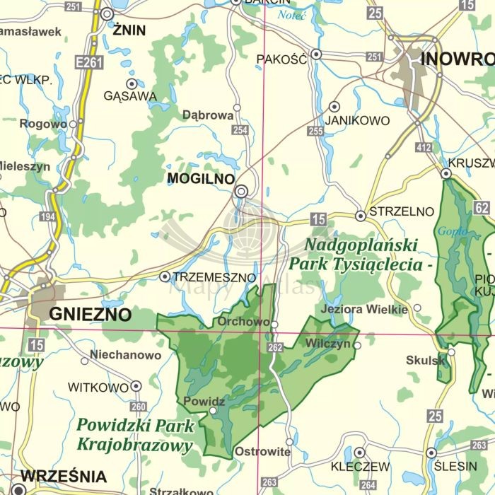 Polska 1:500 000. Parki narodowe i krajobrazowe. Mapa. Wersja do wpinania wydawnictwa ArtGlob. Fragment 3