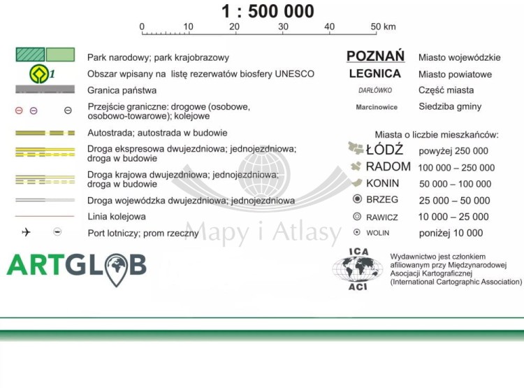 Polska 1:500 000. Parki narodowe i krajobrazowe. Mapa. Wersja do wpinania wydawnictwa ArtGlob. Legenda