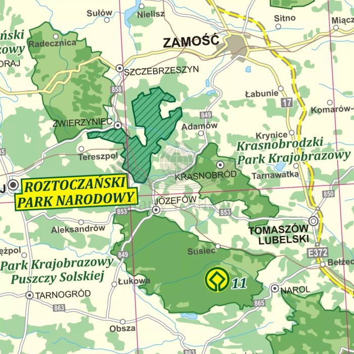 Polska 1:500 000. Parki narodowe i krajobrazowe. Mapa. Wersja magnetyczna wydawnictwa ArtGlob. Fragment 2