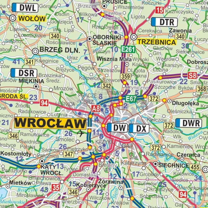 Polska 1:500 000. Mapa administracyjno-drogowa (tablice rejestracyjne). Wersja do wpinania wydawnictwa ArtGlob. Fragment 1