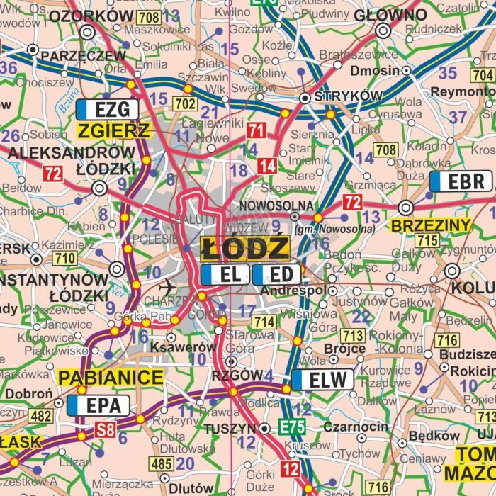 Polska 1:500 000. Mapa administracyjno-drogowa (tablice rejestracyjne). Wersja do wpinania wydawnictwa ArtGlob. Fragment 2