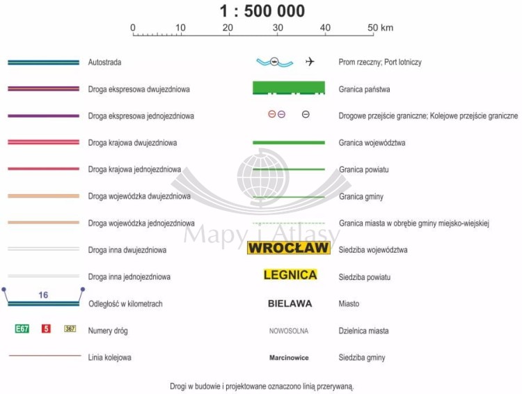Polska 1:500 000. Mapa administracyjno-drogowa (tablice rejestracyjne). Wersja do wpinania wydawnictwa ArtGlob. Legenda