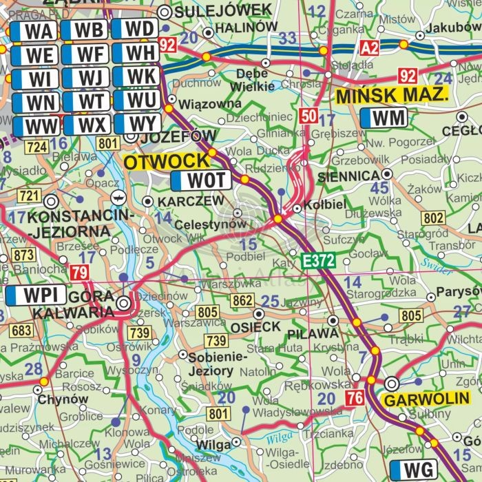 Polska 1:500 000. Mapa administracyjno-drogowa (tablice rejestracyjne). Wersja magnetyczna wydawnictwa ArtGlob. Fragment 3