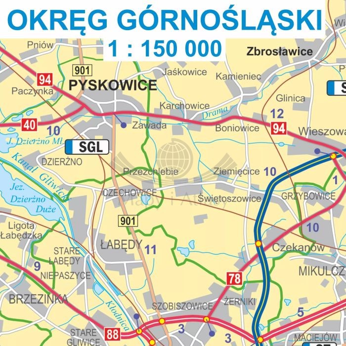 Polska 1:500 000. Arkusz, mapa ścienna administracyjno-drogowa (tablice rejestracyjne) wydawnictwa ArtGlob. Fragment 5