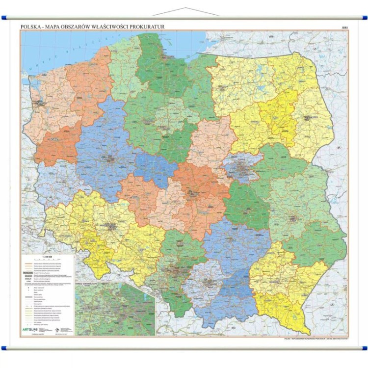 Polska 1:500 000. Mapa ścienna obszarów właściwości prokuratur wydawnictwa ArtGlob. Cała mapa