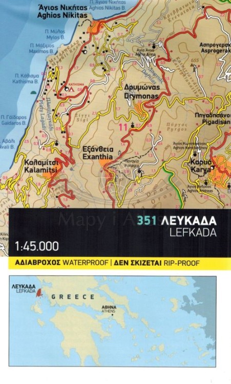 Lefkada 1:45 000. Grecja. Wodoodporna mapa turystyczna 351 wydawnictwa Terrain Editionas. Okładka - tył