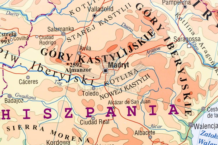 Europa 1:4 500 000. Mapa fizyczna (ogólnogeograficzna). Rama alu SLIM. Fragment 5