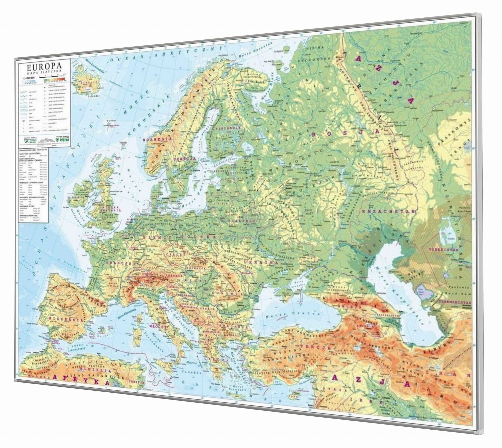 Europa 1:4 500 000. Mapa fizyczna (ogólnogeograficzna). Rama alu SLIM