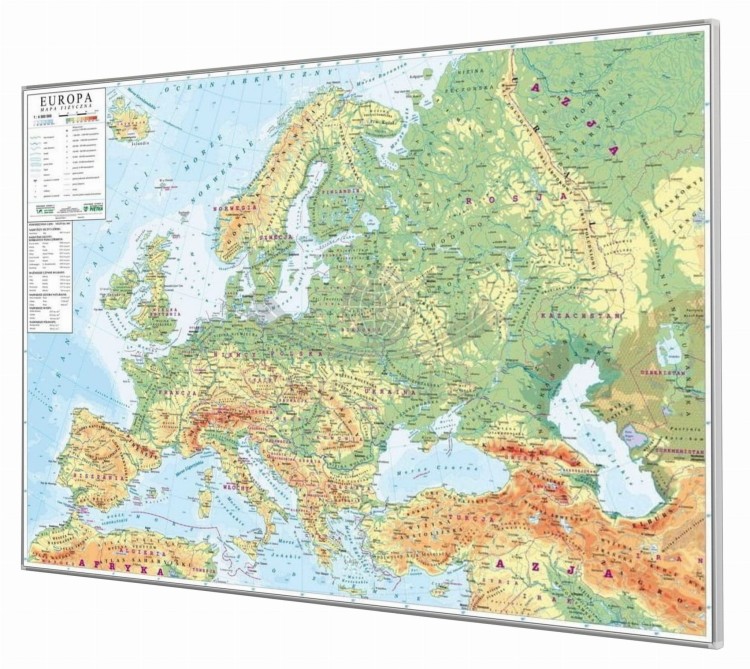 Europa 1:4 500 000. Mapa fizyczna (ogólnogeograficzna) do wpinania. Rama alu SLIM