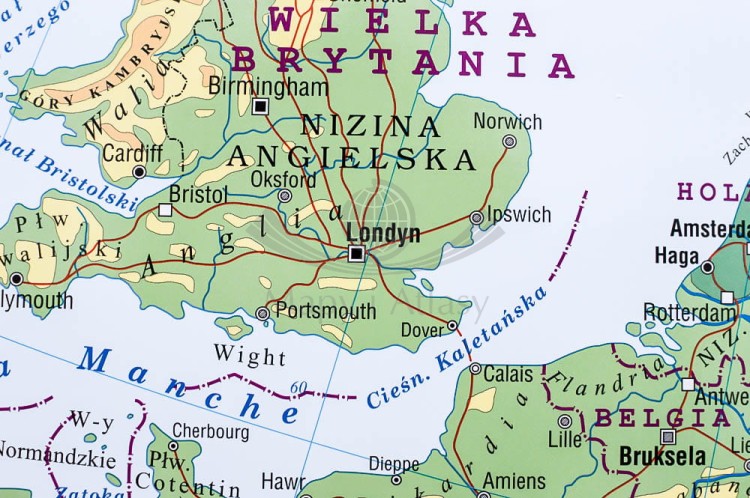 Europa 1:4 500 000. Mapa fizyczna (ogólnogeograficzna) do wpinania. Rama alu SLIM. Fragment 4