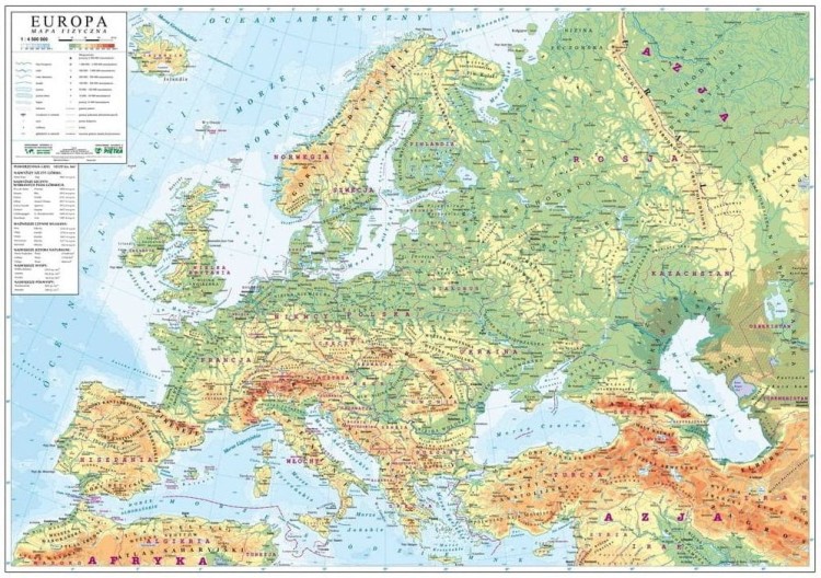 Europa 1:4 500 000. Mapa fizyczna (ogólnogeograficzna) magnetyczna. Rama alu SLIM