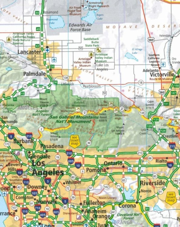 Kalifornia i Nevada 1:1 000 000. Mapa samochodowo-turystyczna. wydawnictwa Hallwag. Fragment 2